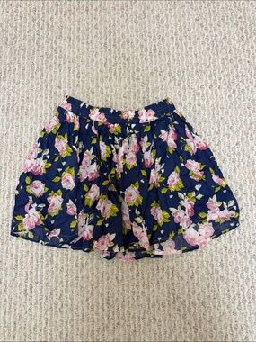 Ardene Navy Skater Skirt with Pink Rose Print